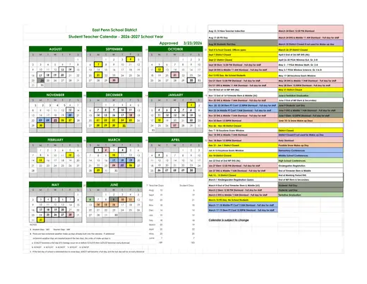 East Penn School District 2026–2027 Academic Calendar