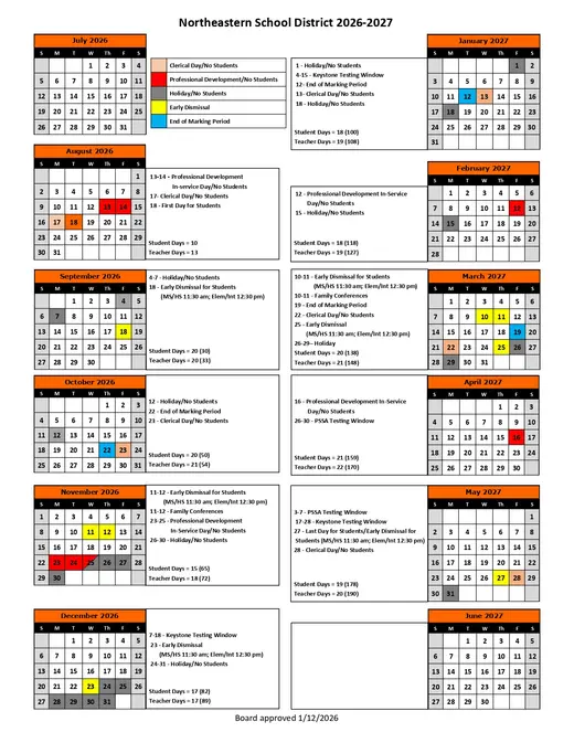 East Pennsboro Area School District 2026–2027 Academic Calendar Page 3