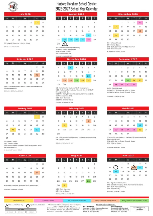 Hatboro-Horsham School District 2026–2027 Academic Calendar