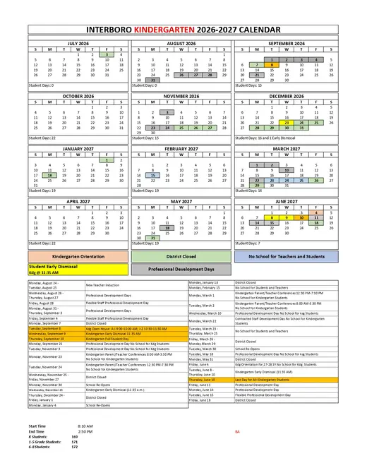 Interboro School District 2026–2027 Academic Calendar Page 3