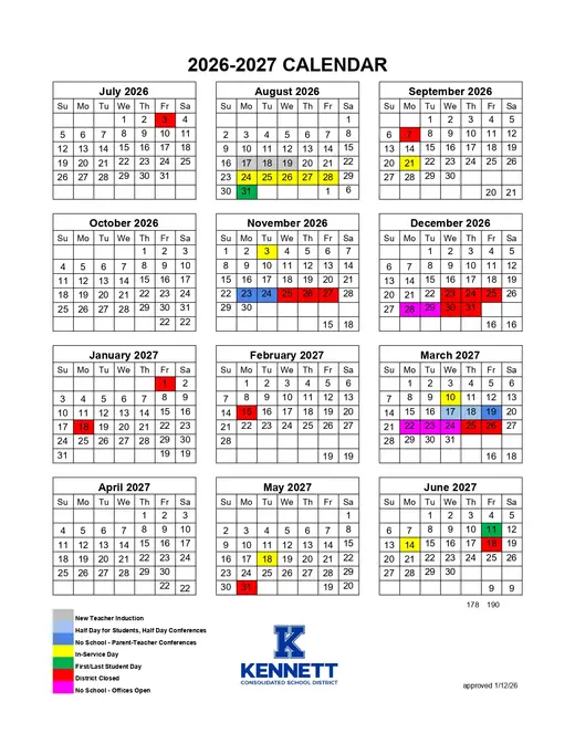 Kennett Consolidated School District 2026–2027 Academic Calendar