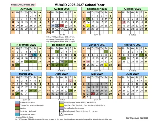 Mount Union Area School District 2026–2027 Academic Calendar Page 1