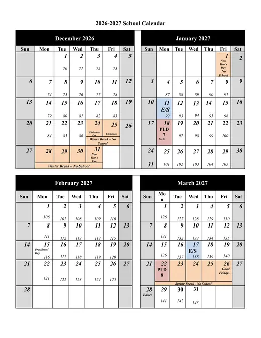 North Allegheny School District 2026–2027 Academic Calendar Page 3