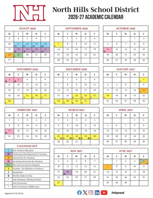 North Hills School District 2026–2027 Academic Calendar