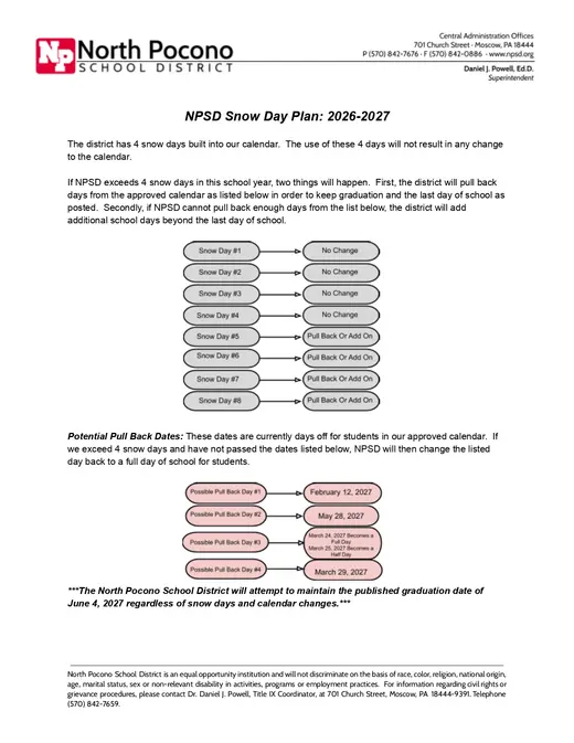 North Pocono School District 2026–2027 Academic Calendar Page 1