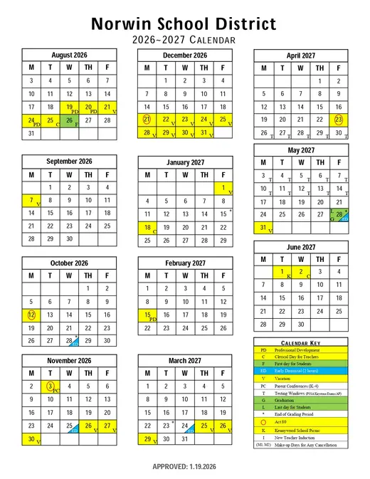 Norwin School District 2026–2027 Academic Calendar