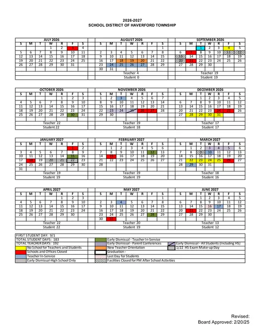 School District of Haverford Township 2026–2027 Academic Calendar