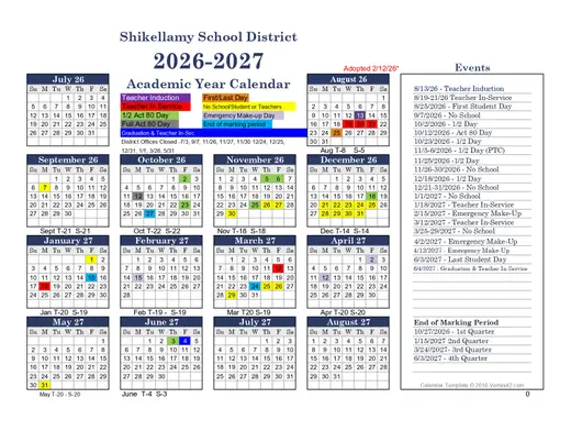 Shikellamy School District 2026–2027 Academic Calendar