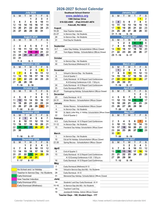 Southeast School District 2026–2027 Academic Calendar
