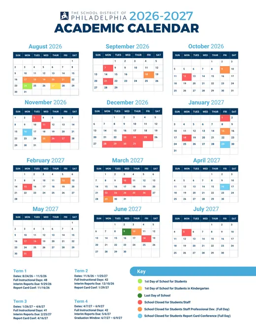 The School District of Philadelphia 2026–2027 Academic Calendar Page 4