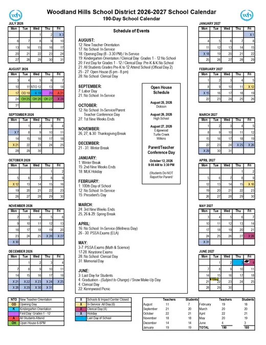 Upper Perkiomen School District 2026–2027 Academic Calendar Page 3