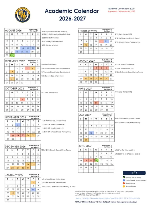 Wissahickon School District 2026–2027 Academic Calendar