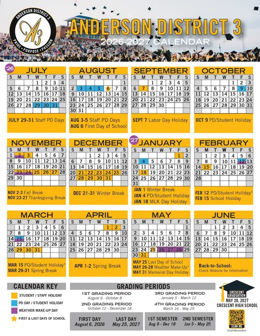 Anderson District 3 2026–2027 Academic Calendar Page 2
