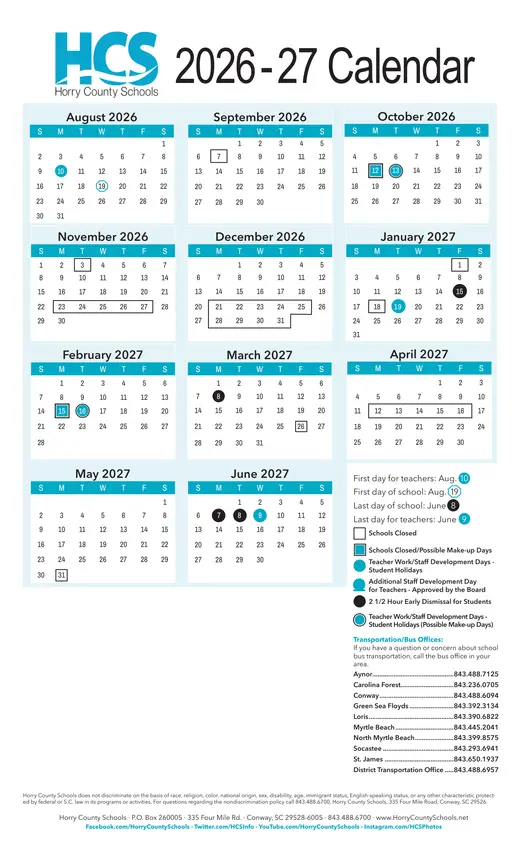 Horry County Schools 2026–2027 Academic Calendar
