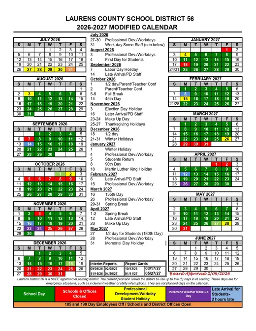 Laurens County School District 2026–2027 Academic Calendar