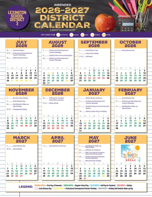 Lexington School District 3 2026–2027 Academic Calendar