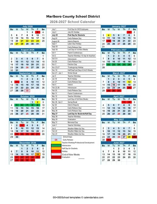 Marlboro County School District 2026–2027 Academic Calendar