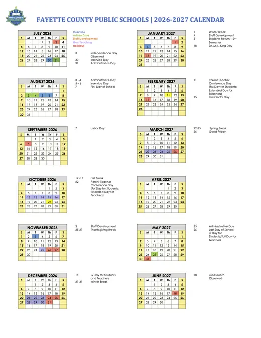 Fayette County Public Schools (1) 2026–2027 Academic Calendar Page 2