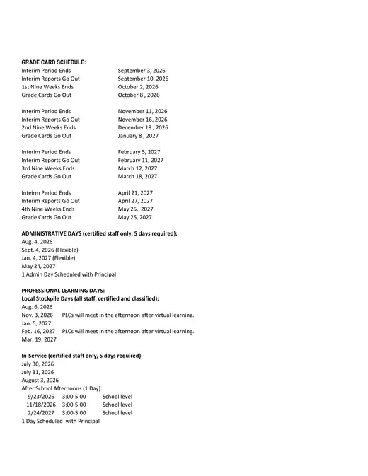 Greene County Schools 2026–2027 Academic Calendar Page 2