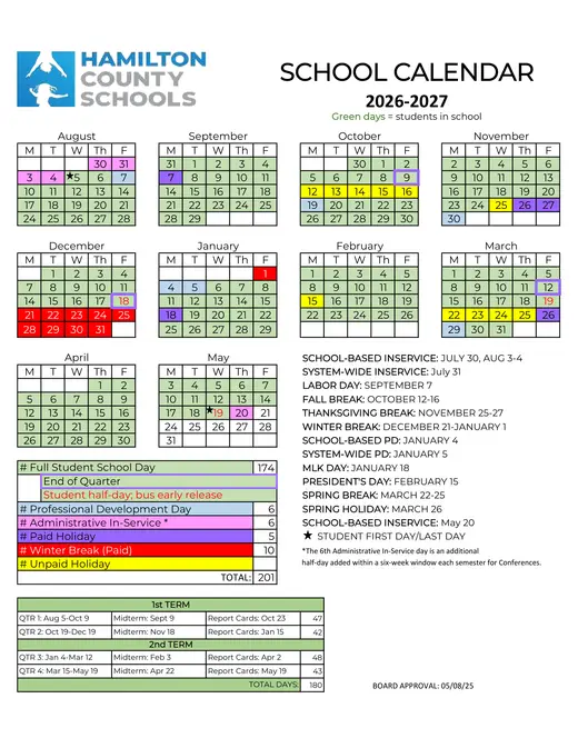 Hamilton County Schools 2026–2027 Academic Calendar Page 3