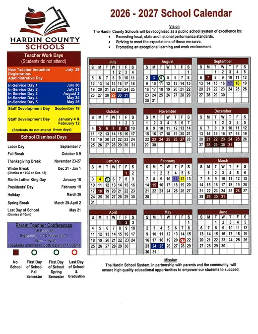Hardin County Schools 2026–2027 Academic Calendar