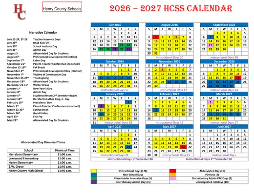 Henry County Schools 2026–2027 Academic Calendar