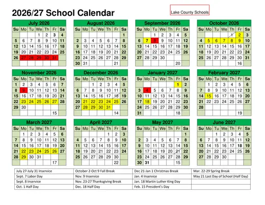 Lake County Schools 2026–2027 Academic Calendar