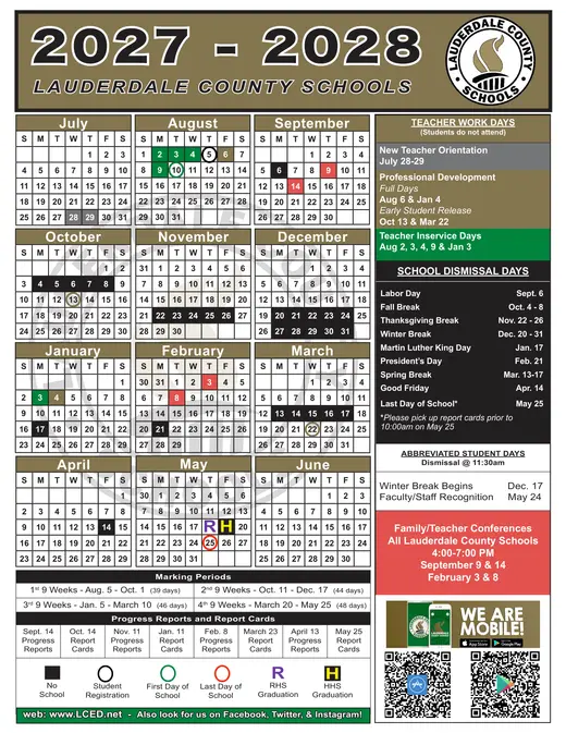Lauderdale County Schools 2027–2028 Academic Calendar Page 2