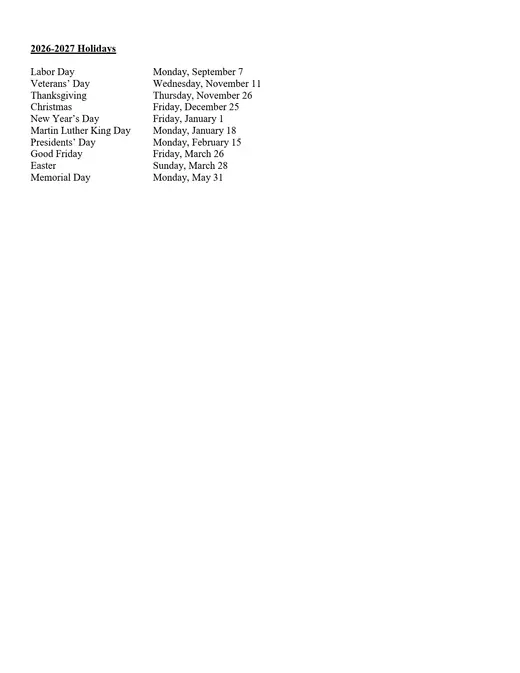 Sevier County School System 2026–2027 Academic Calendar Page 2