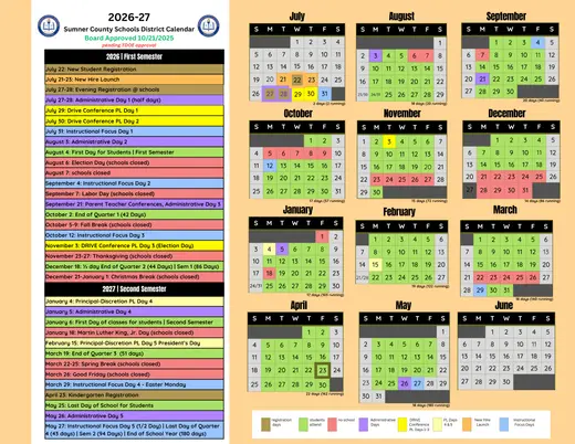 Sumner County Schools District 2026–2027 Academic Calendar Page 2
