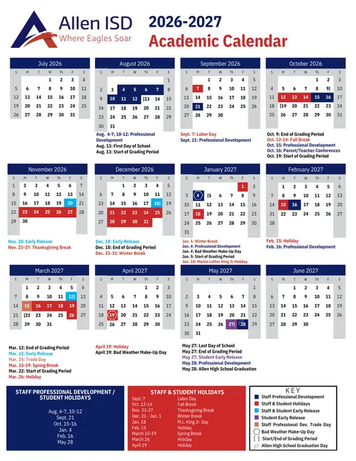 Allen ISD 2026–2027 Academic Calendar