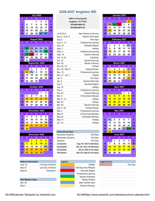 Angleton ISD 2026–2027 Academic Calendar