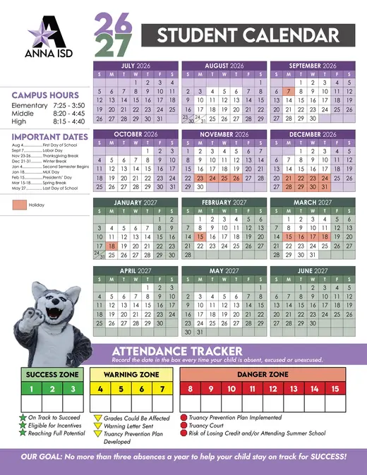 Anna ISD 2026–2027 Academic Calendar