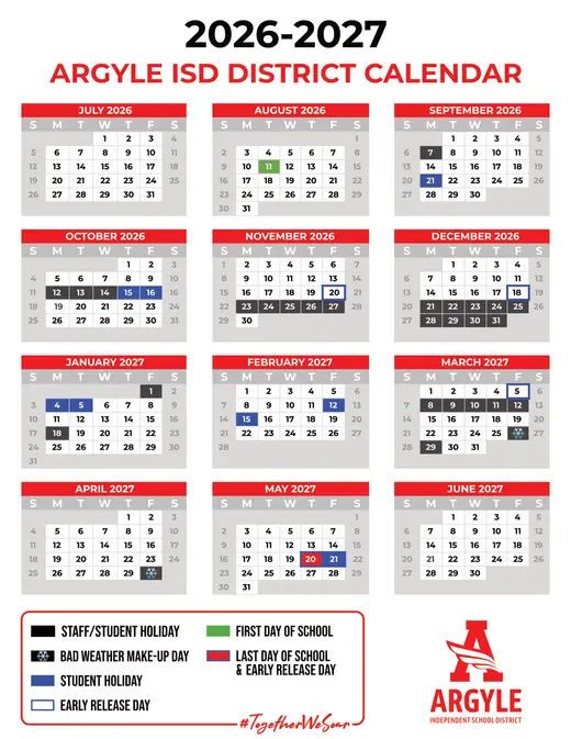 Argyle Independent School District 2026–2027 Academic Calendar