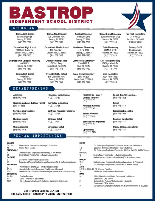 Bastrop Independent School District 2026–2027 Academic Calendar Page 2