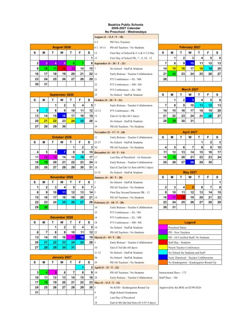 Beatrice Mayes Institute Charter School 2026–2027 Academic Calendar Page 1