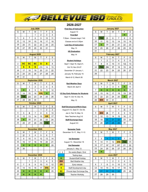 Bellevue ISD 2026–2027 Academic Calendar