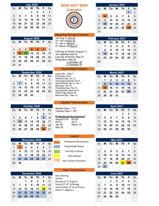 Bisd 2026–2027 Academic Calendar