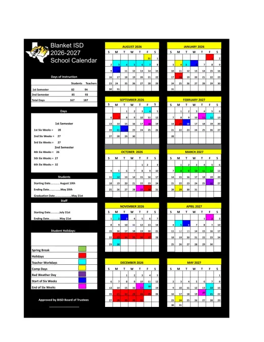 Blanket ISD 2026–2027 Academic Calendar Page 2