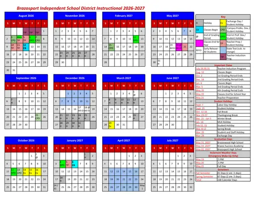 Brazosport Independent School District 2026–2027 Academic Calendar