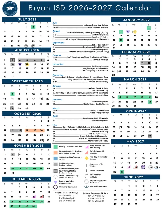 Bryan ISD 2026–2027 Academic Calendar