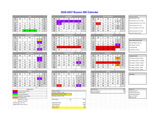 Bryson ISD 2026–2027 Academic Calendar