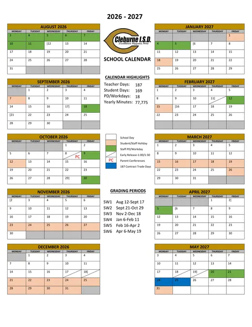 Cleburne I.S.D 2026–2027 Academic Calendar