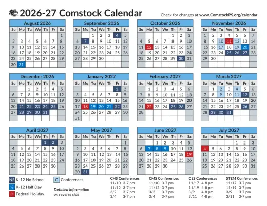 Comstock ISD 2026–2027 Academic Calendar Page 2