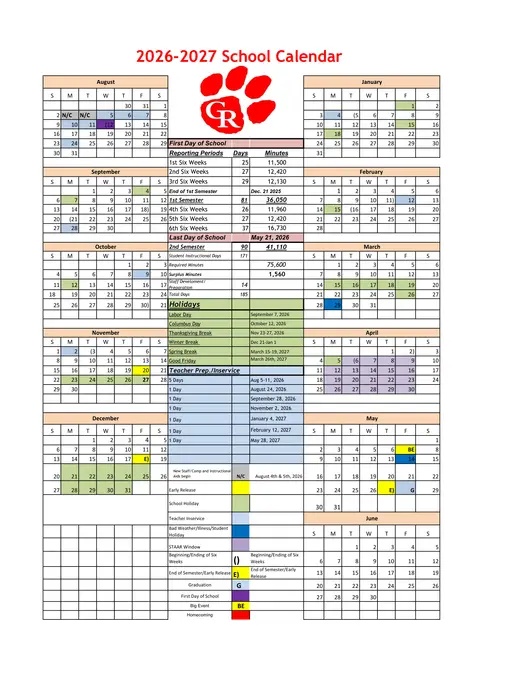 Crawford ISD 2026–2027 Academic Calendar