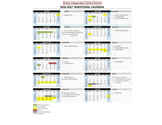 Dallas Independent School District 2026–2027 Academic Calendar