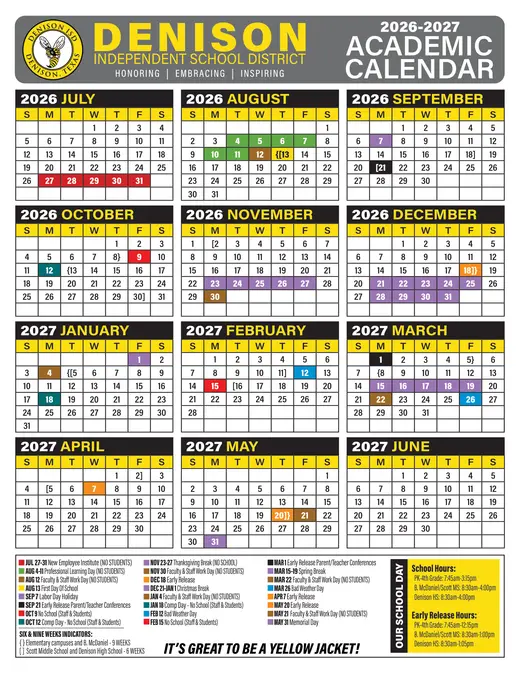 Denison Independent School District 2026–2027 Academic Calendar