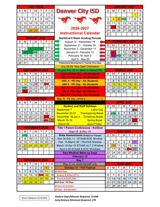 Denver City ISD 2026–2027 Academic Calendar