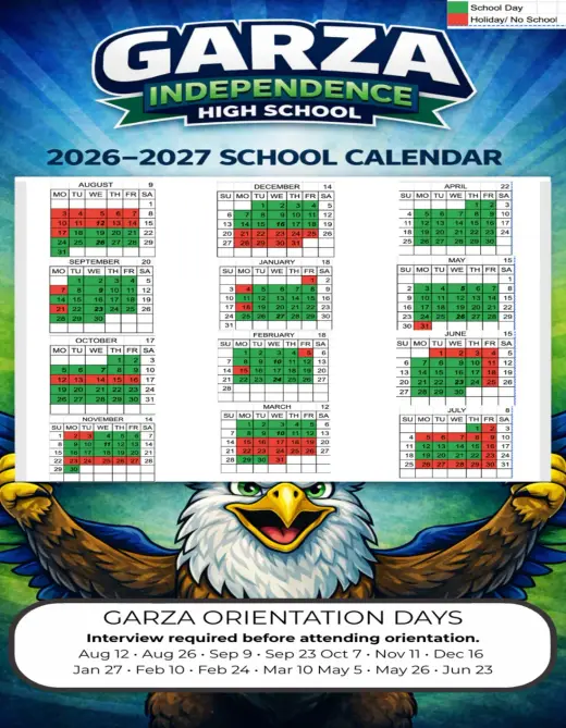 Dr M L Garza-Gonzalez Charter School 2026–2027 Academic Calendar Page 1