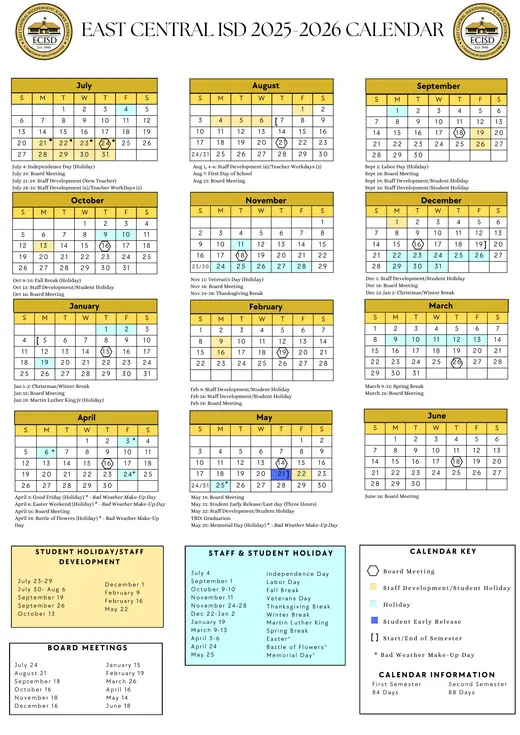 East Central ISD 2025–2026 Academic Calendar